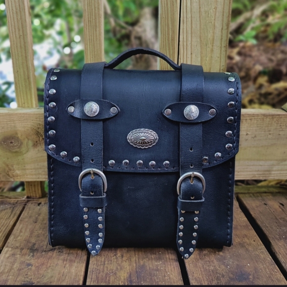 Harley-Davidson Black Leather Studded Briefcase - Picture 1 of 3